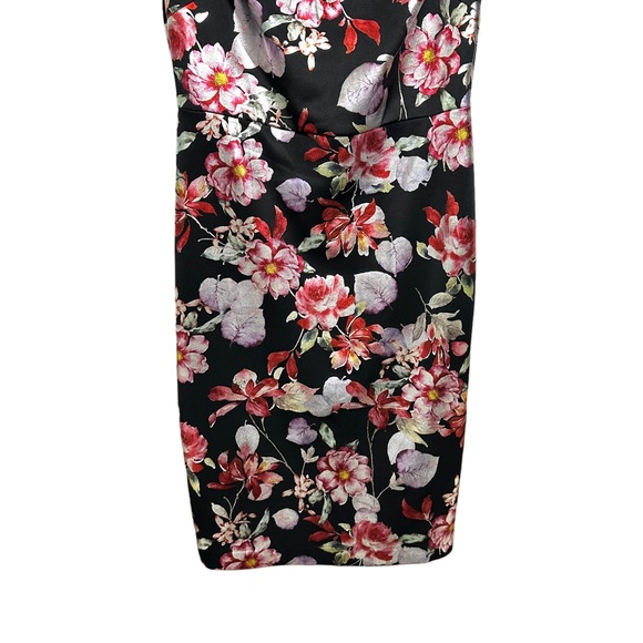 New York & Company Womens Sz M V-Neck Sheath Metallic Foil Floral Dress Black - Picture 3 of 8